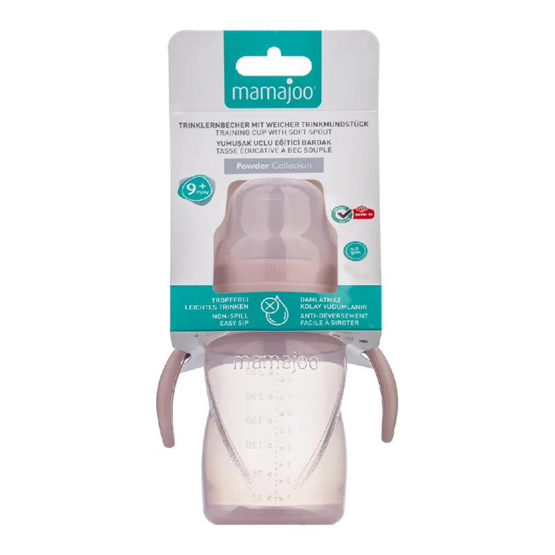 Cana de invatare anti-spargere/varsare cu maner Roz pudrat, 9m+, 270 ml, Mamajoo — preț și oferte
