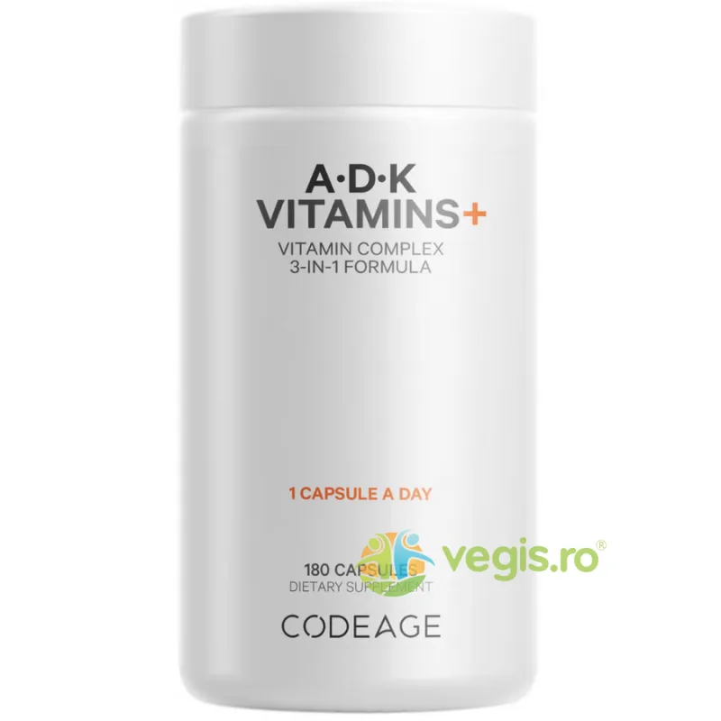 A-D-K Vitamin Supplement Formula pentru o Piele Sanatoasa, Oase Puternice si Sistem Imunitar Activ 180cps CODEAGE — preț și oferte
