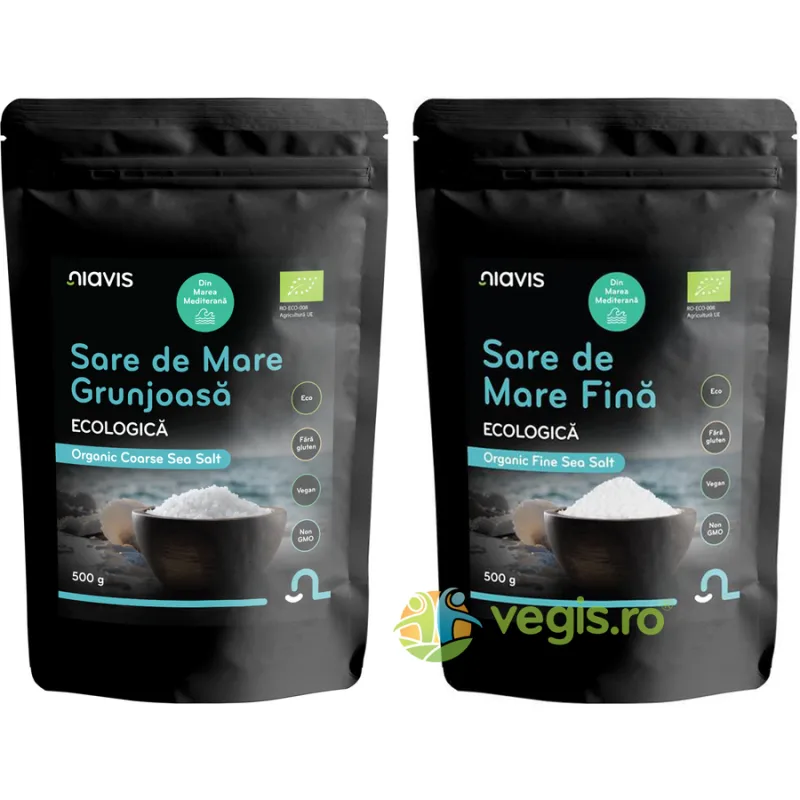 Pachet Sare de Mare Grunjoasa Ecologica/Bio 500g + Sare de Mare Fina Ecologica/Bio 500g NIAVIS — preț și oferte