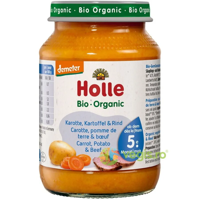 Piure pentru Copii +5 Luni de Morcovi, Cartofi si Carne de Vita fara Gluten Ecologic/Bio 190g HOLLE — preț și oferte