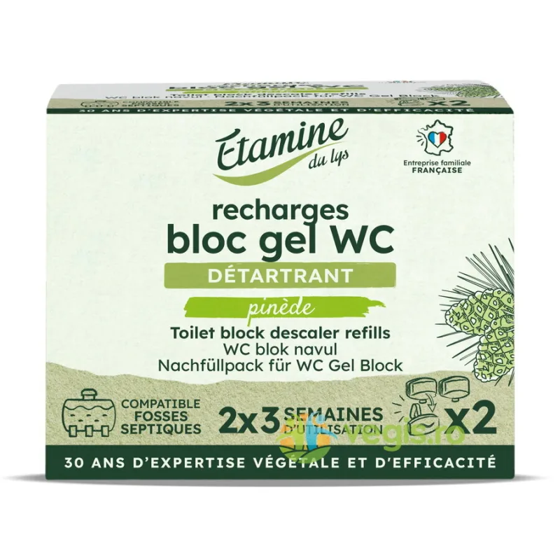 Rezerva 2 Pastile Gel pentru Curatare si Detartrare Toaleta cu Parfum de Pin si Eucalipt 100ml ETAMINE DU LYS — preț și oferte