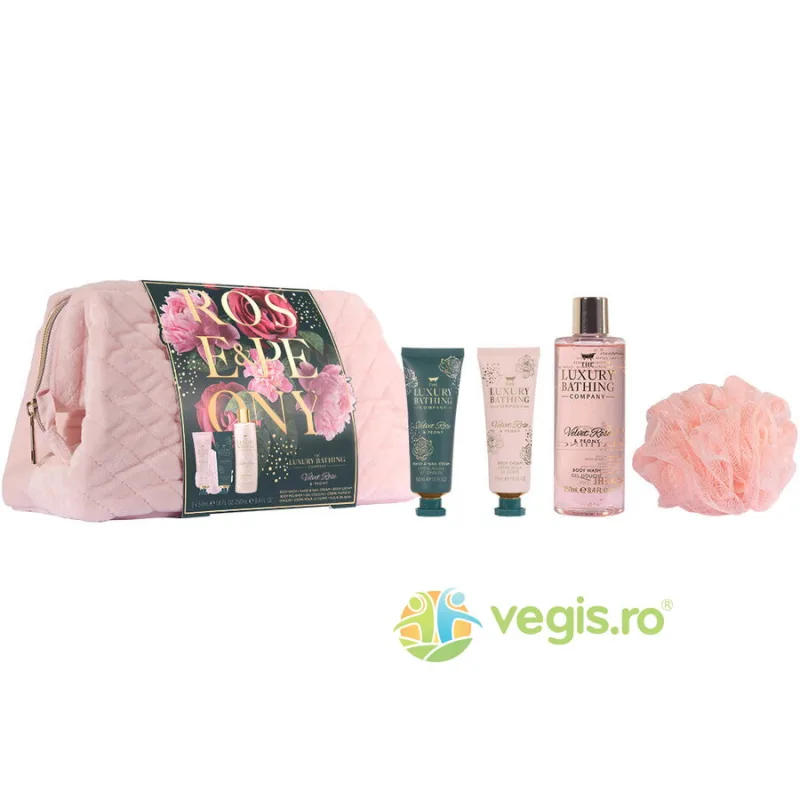 Set Cadou Weekend Escape Gel de Dus 250ml + Crema pentru Maini si Unghii 50ml + Burete Exfoliant 1buc + Portfard Reutilizabil 1buc THE LUXURY BATHING COMPANY — preț și oferte