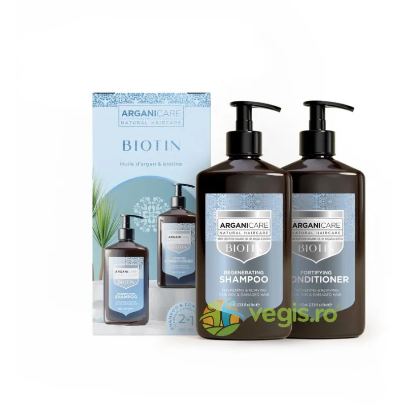 Set Sampon si Balsam pentru Par Uscat sau Deteriorat cu Biotina 2x400ml ARGANICARE — preț și oferte