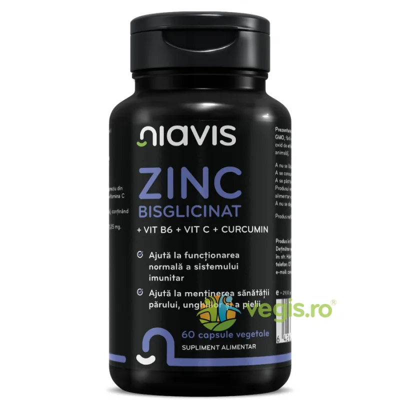 Zinc Bisglicinat + Vitamina B6 + Vitamina C + Curcumin 60cps NIAVIS — preț și oferte