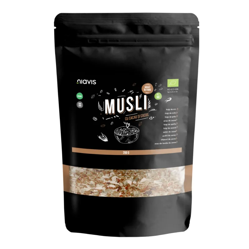 Musli bio cu cacao si cocos, 200g, Niavis — preț și oferte