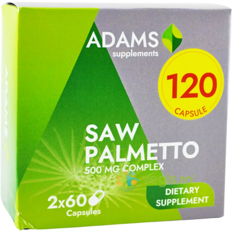 Pachet Palmier Pitic (Saw Palmetto) 500mg 60cps+60cps ADAMS VISION — preț și oferte