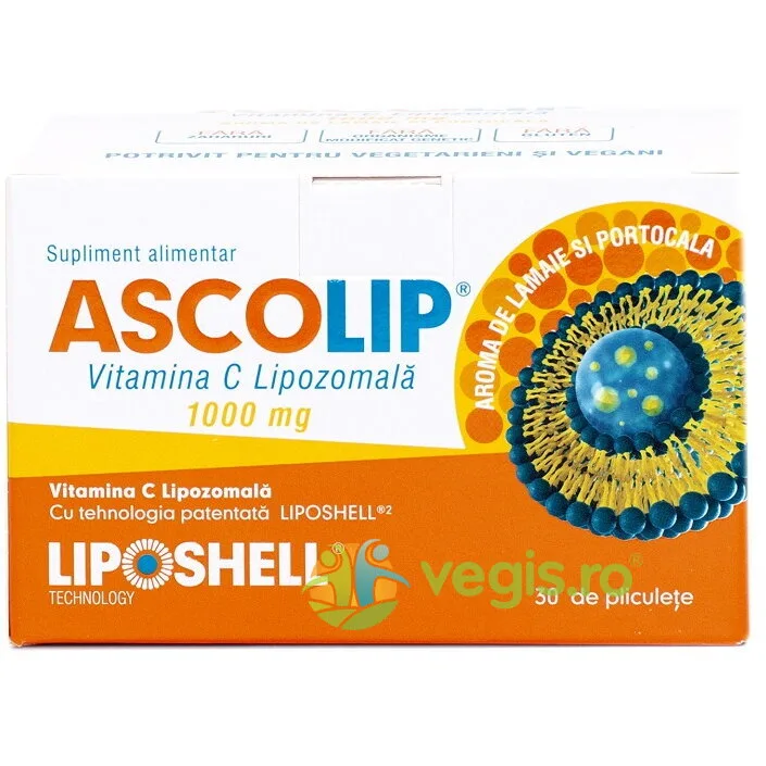 Ascolip - Vitamina C Lipozomala cu Aroma de Lamaie si Portocale 1000mg Liposhell 30 plicuri NATURALI PROD — preț și oferte