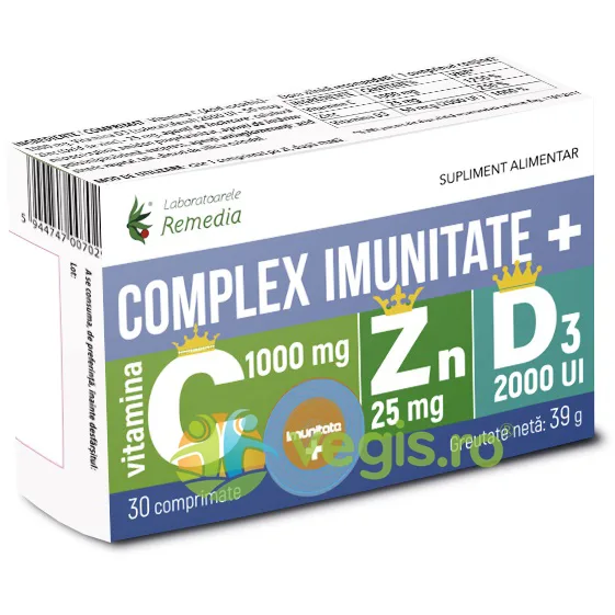 Complex Imunitate Plus Vitamina C +Zn + D3 30cpr REMEDIA — preț și oferte
