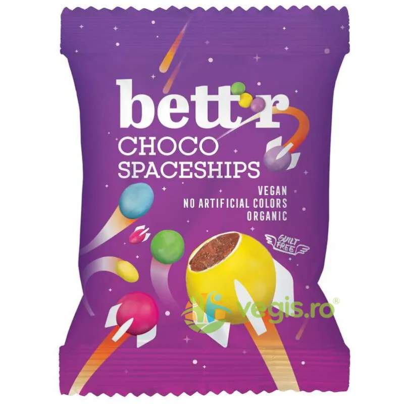 Bilute Colorate de Ciocolata fara Gluten (Choco Spaceships) Ecologice/Bio 70g BETTR — preț și oferte