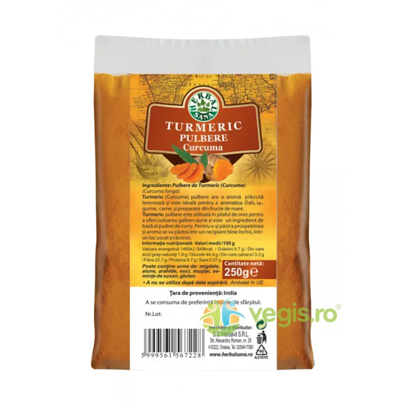 Turmeric (Curcuma) Pulbere 250g Herbavit — preț și oferte