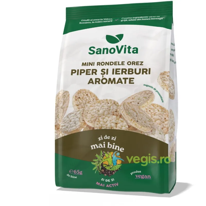 Mini Rondele din Orez cu Piper si Ierburi 65g SANOVITA — preț și oferte