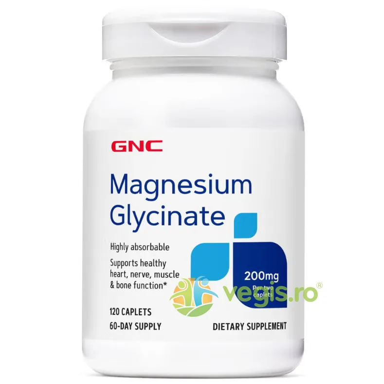 Magnesium Glycinate 200mg (Magneziu pentru Relaxarea Musculara si Sustinerea Sistemului Nervos) 120cps GNC — preț și oferte