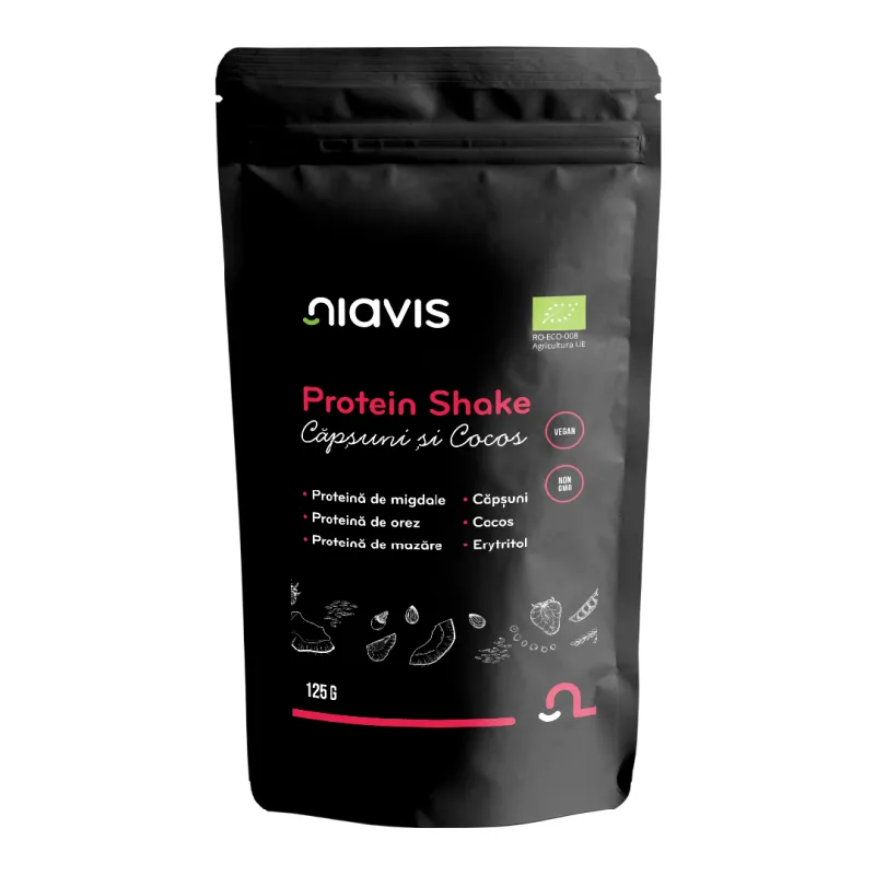 Protein Shake Bio cu capsuni si cocos, 125 g, Niavis — preț și oferte
