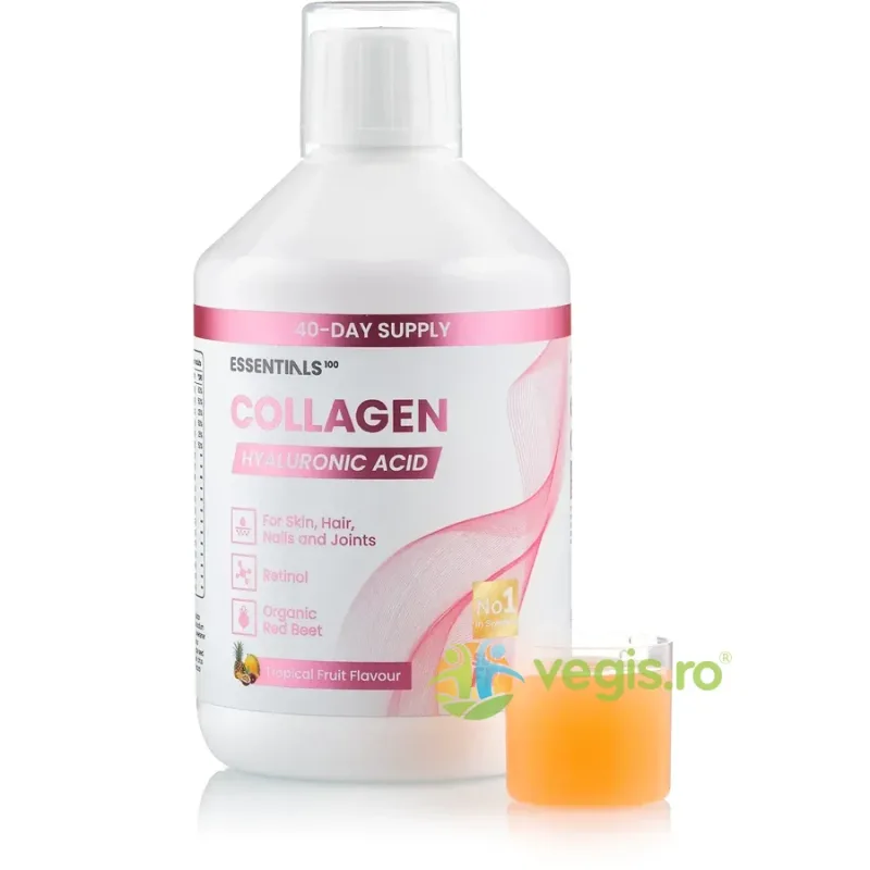 Essentials 100 - Colagen Hidrolizat Lichid cu Retinol + Acid Hialuronic 20mg + Zinc 10mg + Coenzima Q10 + Vitaminele C, B5, B7, E 500ml SWEDISH NUTRA — preț și oferte