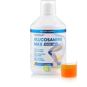 Essentials 100 - Glucosamine Max pentru Articulatii, Cartilaje, Oase, Tendoane cu Glucozamina 1600mg + Condroitina 100mg + MSM 100mg + Colagen Hidrolizat 200mg + Acid Hialuronic 10mg + Vitaminele A, C, D3 si B12 500ml