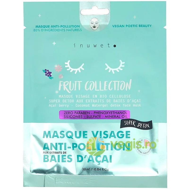 Masca de Fata Detoxifianta din Bioceluloza cu Extract de Coacaze Acai Fruit Collection Inuwet 30ml — preț și oferte