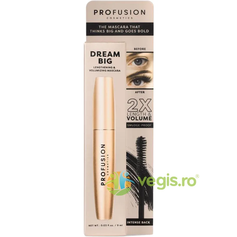 Mascara pentru Alungire si Volum Dream Big, Nuanta Intense Black 9ml PROFUSION COSMETICS — preț și oferte