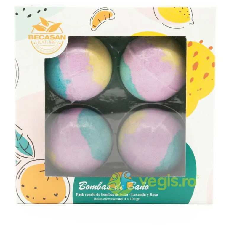 Set Cadou Bile de Baie cu Parfum de Lavanda si Trandafir 4x100g BECASAN NATURE — preț și oferte