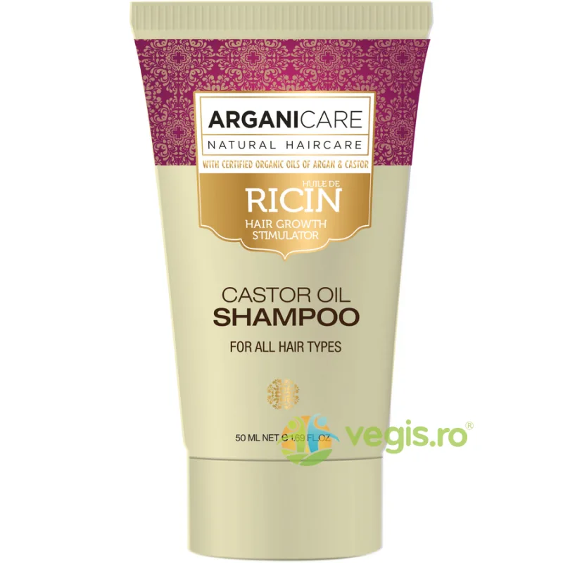 Sampon pentru Stimularea Cresterii Parului cu Ulei de Ricin Travel Size 50ml ARGANICARE — preț și oferte