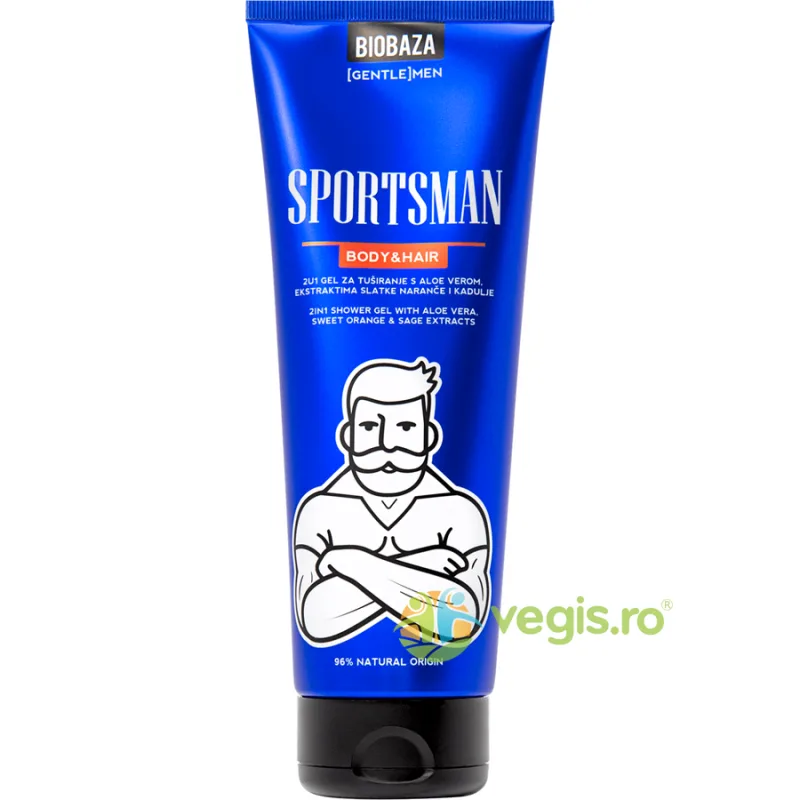 Gel de Dus si Sampon 2 in 1 pentru Barbati cu Aloe Vera si Extract de Portocala Dulce si Salvie Sportsman 220ml BIOBAZA — preț și oferte