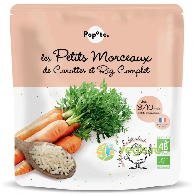 Mancare Bucatele Mici cu 48% Morcovi si Orez Brun +8/10 Luni Ecologica/Bio 190g POPOTE — preț și oferte