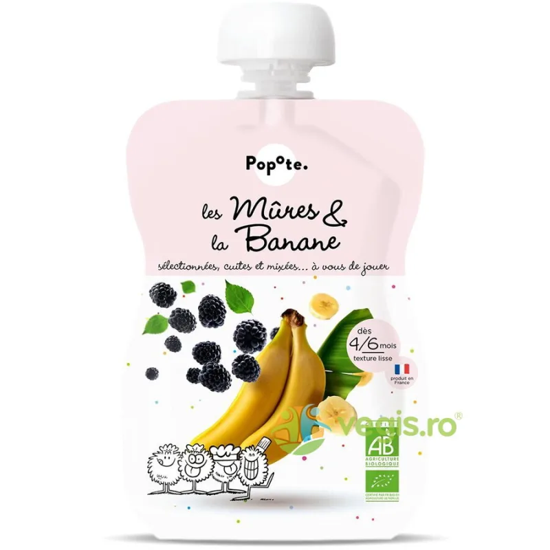 Piure cu 51% Mure si 43% Banane +4/6 Luni Ecologic/Bio 120g POPOTE — preț și oferte