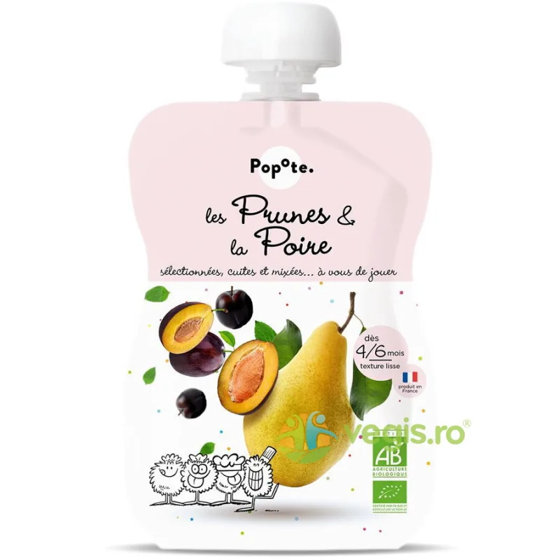 Piure cu 73% Pere si 27% Prune +4/6 Luni Ecologic/Bio 120g POPOTE — preț și oferte