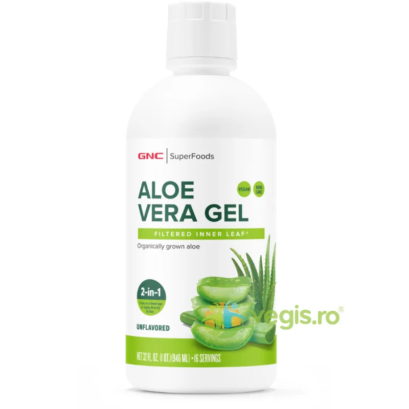 Aloe Vera Gel Organic fara Aroma, pentru Digestie, Detoxifiere Si Imunitate Superfoods 946ml GNC — preț și oferte