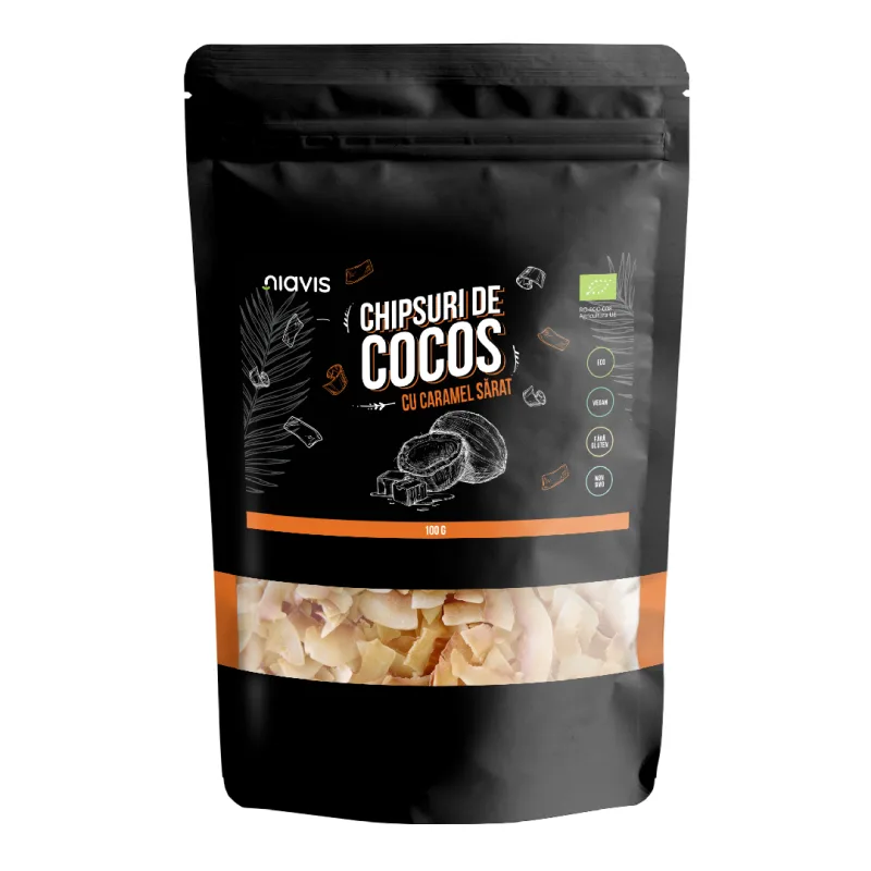 Chipsuri Eco de cocos cu caramel sarat, 100g, Niavis — preț și oferte