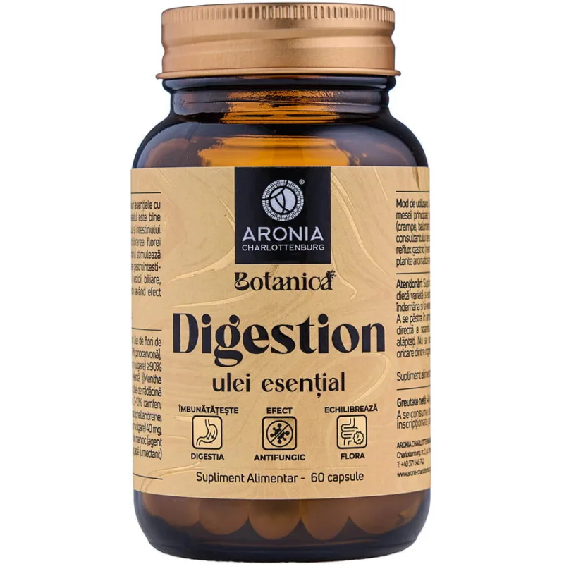 Digestion - Capsule cu 6 Uleiuri Esentiale pentru Digestie, Flora Intestinala si Confort dupa Masa 60cps ARONIA CHARLOTTENBURG — preț și oferte