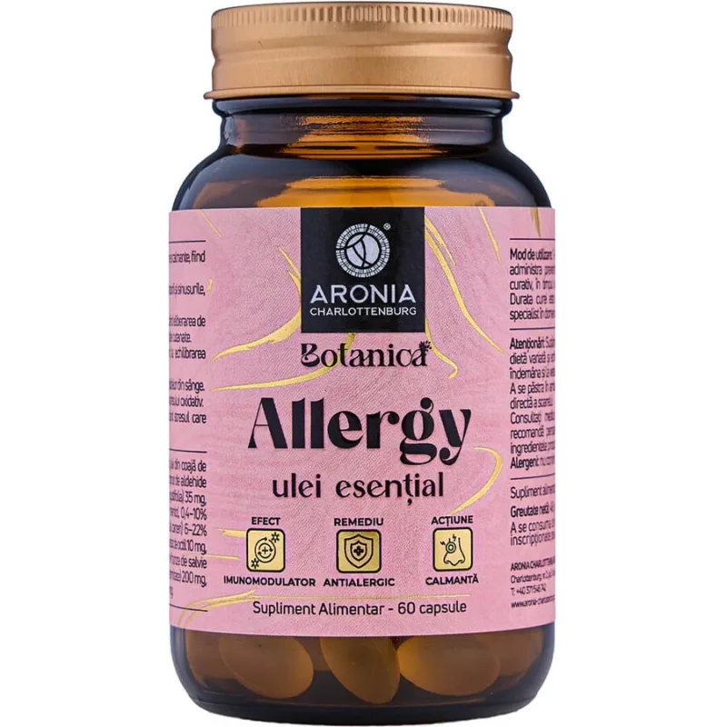 Allergy - Capsule cu 6 Uleiuri Esentiale pentru Diminuarea Simptomelor Alergiilor si o Respiratie Usoara 60cps ARONIA CHARLOTTENBURG — preț și oferte