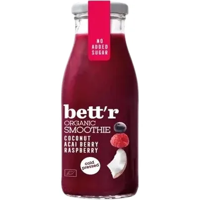 Smoothie cu Zmeura, Acai si Cocos fara Zahar Adaugat Ecologic/Bio 250ml BETTR — preț și oferte