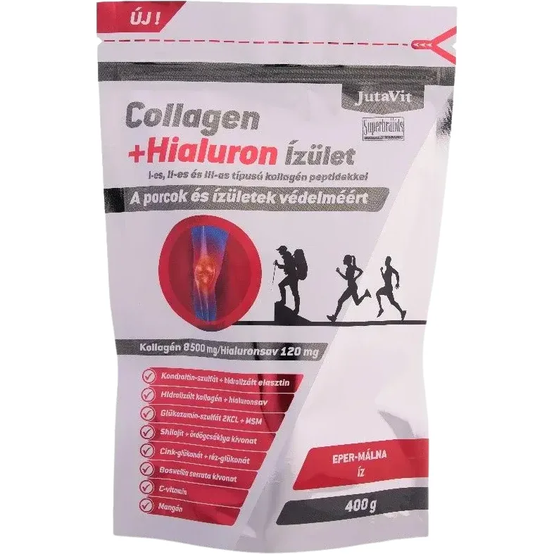 Colagen + Hialuron Articulatii cu Peptide de Colagen Tip I, II si III cu Gust de Capsuni si Zmeura 400g JUTAVIT — preț și oferte