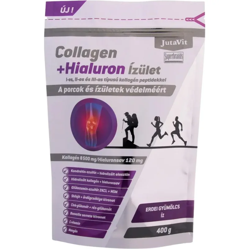 Colagen + Hialuron Articulatii cu Peptide de Colagen Tip I, II si III cu Gust de Fructe de Padure 400g JUTAVIT — preț și oferte