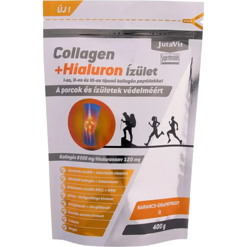 Colagen + Hialuron Articulatii cu Peptide de Colagen Tip I, II si III cu Gust de Portocale si Grapefruit 400g JUTAVIT — preț și oferte
