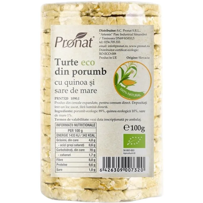 Turte din Porumb cu Quinoa si Sare de Mare Ecologice/Bio 100g PRONAT — preț și oferte
