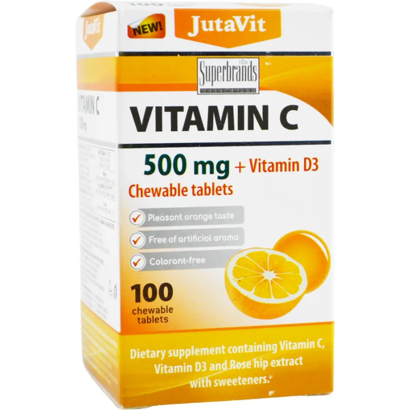 Vitamina C 500mg cu Extract de Macese si Portocale 100tb masticabile JUTAVIT — preț și oferte