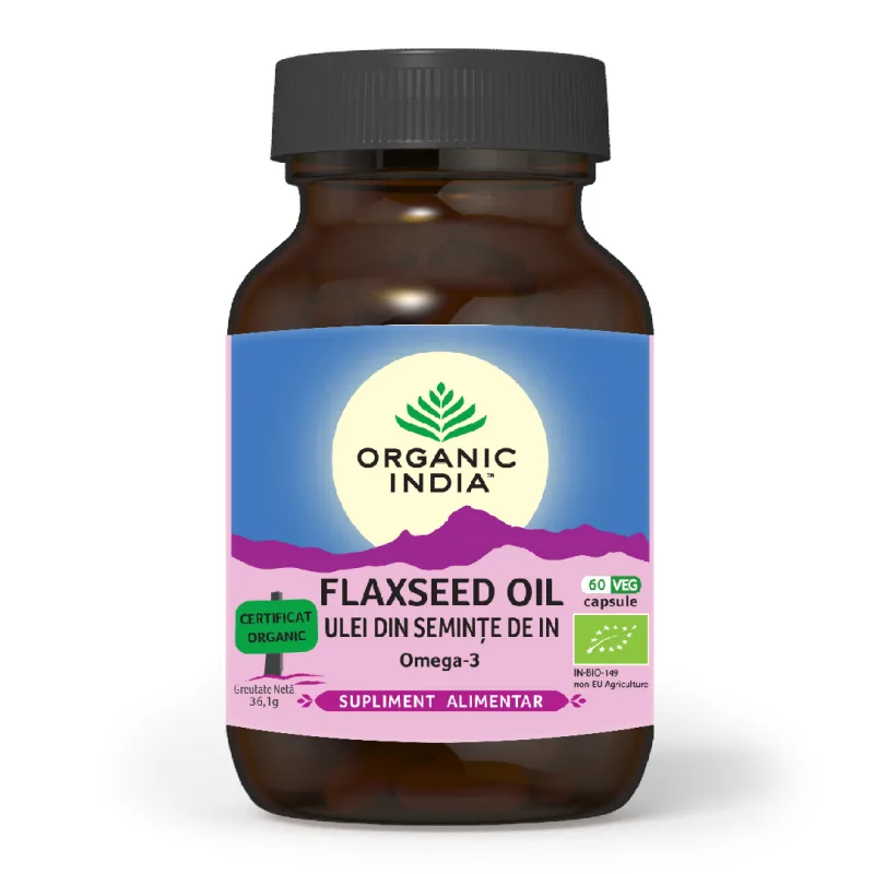 Ulei din seminte de in organic, Omega-3, 60 capsule, Organic India — preț și oferte