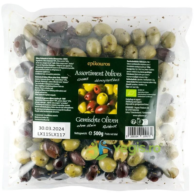 Mix de Masline Crude fara Samburi Ecologic/Bio 500g EPIKOUROS — preț și oferte