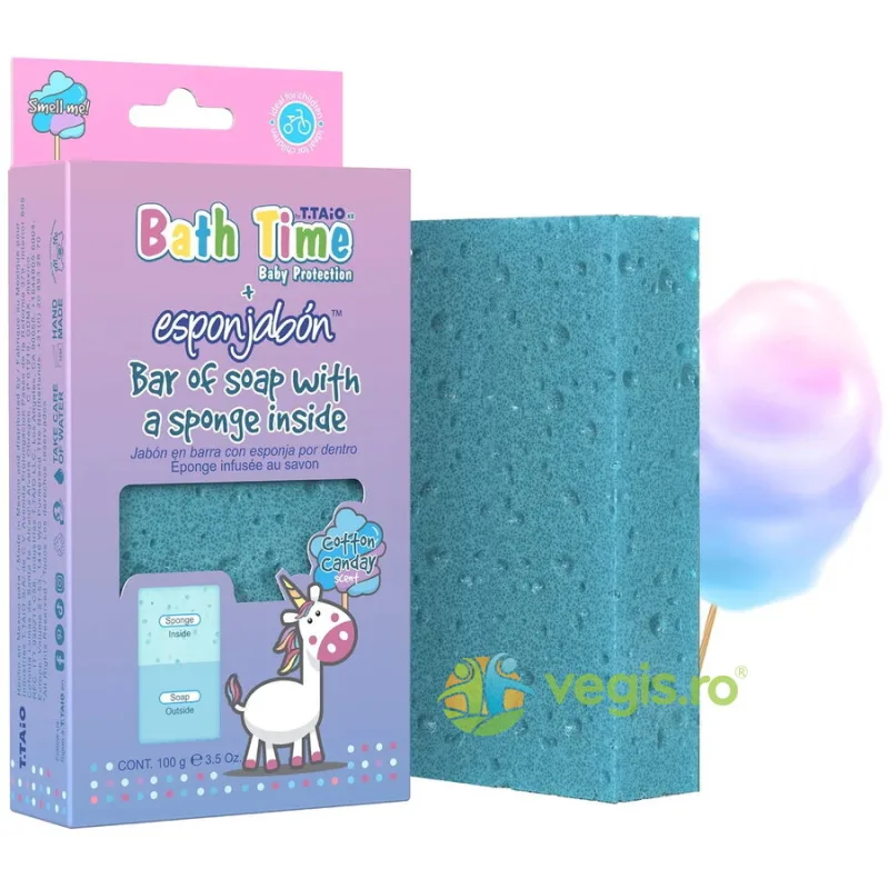Spuma de Sapun pentru Copii cu Aroma de Vata de Zahar (Burete in Interior si Sapun in Exterior) 100g ESPONJABON — preț și oferte