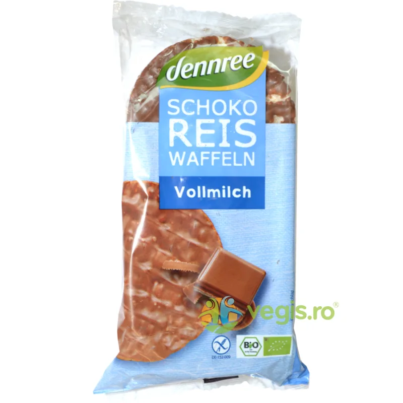 Vafe din Orez Expandat cu Ciocolata si Lapte Integral Ecologice/Bio 100g Dennree — preț și oferte