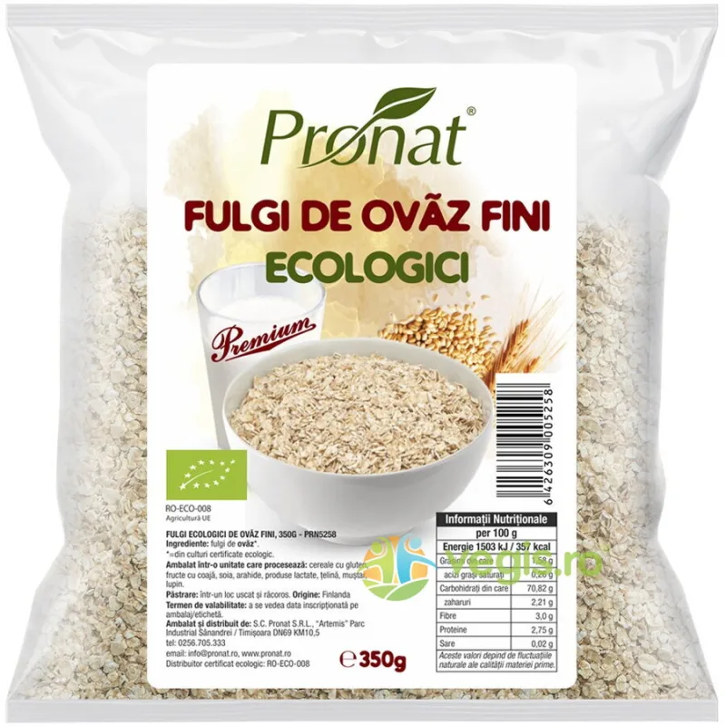 Fulgi de Ovaz Fini Ecologici/Bio 350g PRONAT — preț și oferte
