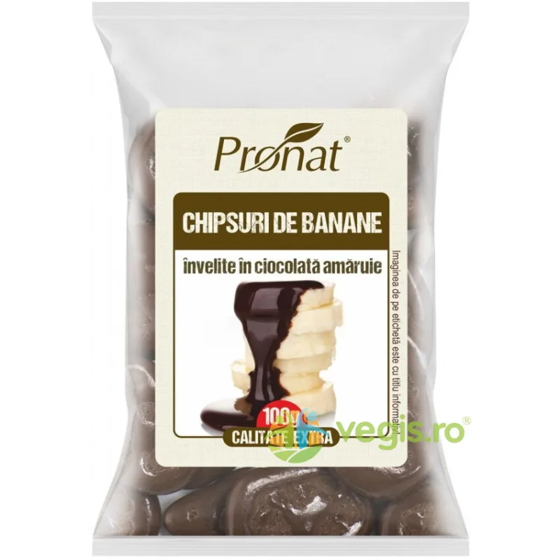Chips-uri de Banane Invelite in Ciocolata Amaruie Ecologice/Bio 100g PRONAT — preț și oferte