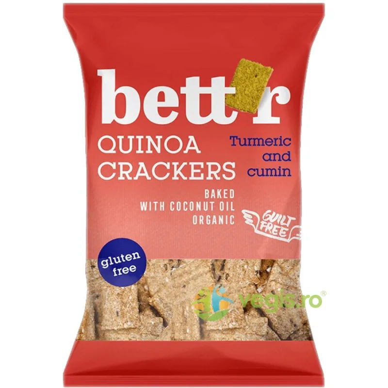 Crackers din Quinoa cu Curcuma (Turmeric) si Chimion fara Gluten Ecologici/Bio 100g BETTR — preț și oferte