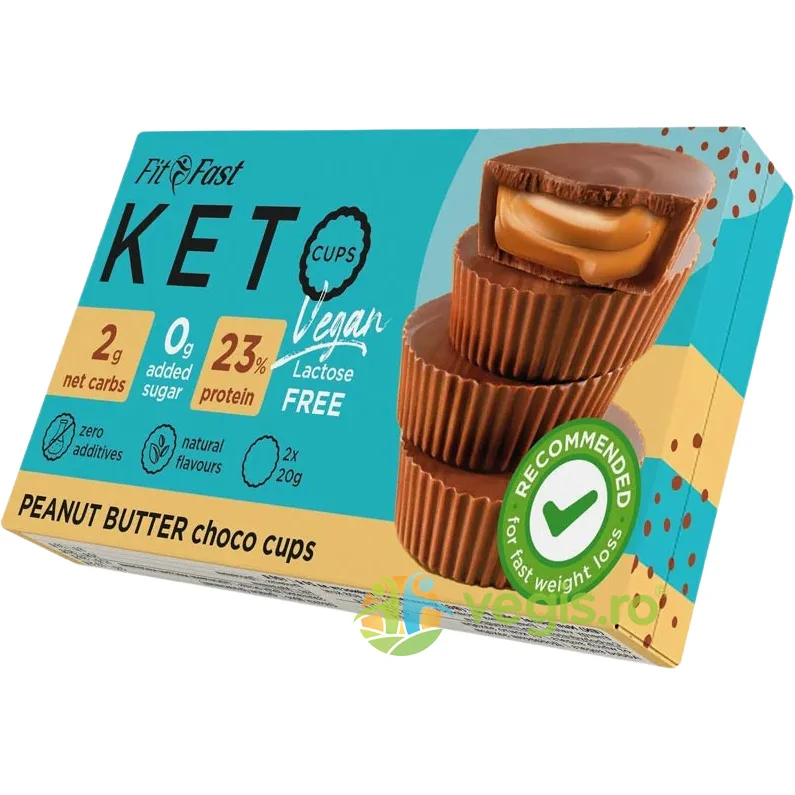 KetoCups cu Unt de Arahide fara Zahar Adaugat si Gluten 40g FITFAST — preț și oferte