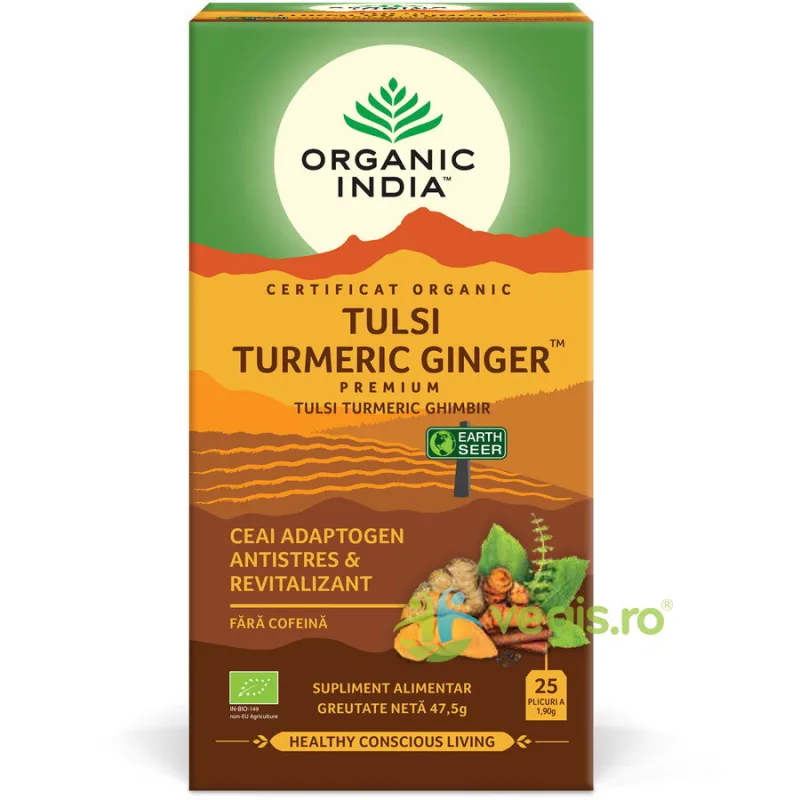 Ceai cu Turmeric si Ghimbir Ecologic/Bio 25dz ORGANIC INDIA — preț și oferte