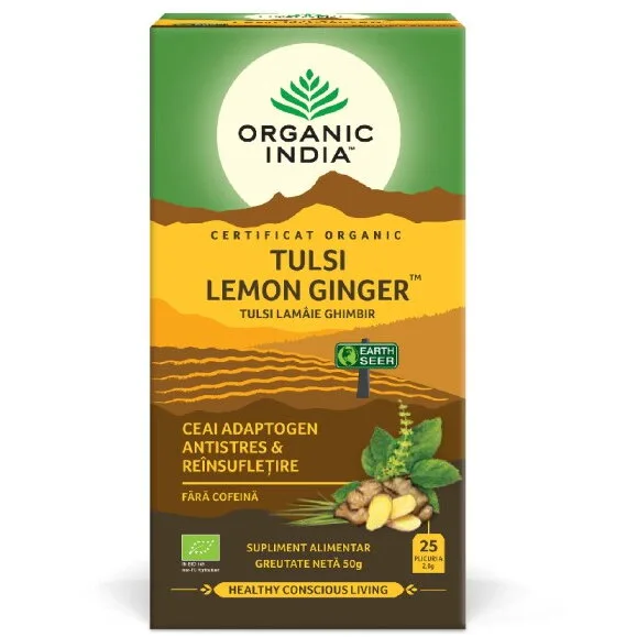 Ceai Tulsi cu Lamaie si Ghimbir Ecologic/Bio 25dz ORGANIC INDIA — preț și oferte