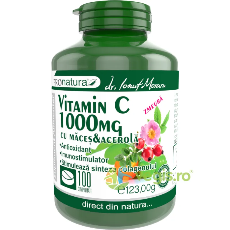 Vitamina C 1000mg cu Macese si Acerola (Aroma de Zmeura) 100cpr Medica - Pro Natura — preț și oferte