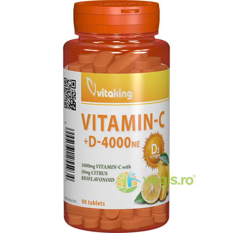 Vitamina C 1000mg + Vitamina D 4000mg cu Bioflavonoide 90cpr VITAKING — preț și oferte