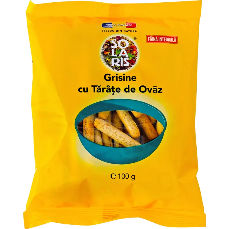 Grisine din Faina Integrala si Tarate de Ovaz 100g SOLARIS — preț și oferte